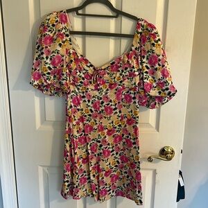NWT For Love & Lemons Sasha Mini Dress | Pink Yellow Floral | M | Summer Vibes